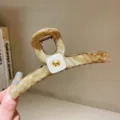 Acrylic hair claw clip with brown marble pattern and gold puppy charm for women daily wear - Light Brown Marble