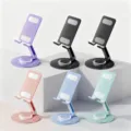 Makronen Desktop Handyhalter 360° drehbar klappbar Metall Halterung Mehrere Farben Variante - Ganzmetall-Handyständer mit rundem Sockel / Blau