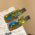 Moderne Acetat Haarnadeln für Damen, blau gelbe Marmor Duckbill Seiten Haarspangen. - 1 Stück / Magisches Gelb Blau (B101-3)