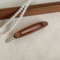 Fermaglio per capelli marrone strass clip laterale accessorio capelli donna stile minimalista - Marrone