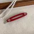 Fermaglio capelli rosso con strass, elegante molletta metallo fiore per frangia donna. - Rosso