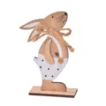 Osterdeko Holz Hase Figur mit gepunkteter Hose und Jute Schleife fur Tischdekoration. - Weißer Hase mit Latzhose