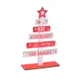 Wooden Christmas tree desktop decoration DIY holiday ornament with festive English text - Red & White