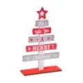 Wooden Christmas tree tabletop decoration DIY mini Xmas ornament with English holiday greetings. - Red and Gray