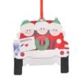 Wooden Christmas tree hanging ornament featuring a cute family car design with holiday wreath. - 3-Person Style
