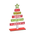 Wooden Christmas tree tabletop decoration mini DIY festive holiday office decor gift. - Red and Green