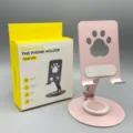Rosa Metall Handyhalterung Tisch mit Katzenpfote Design und 360 Grad drehbarer runder Basis. - Z06 Katzenpfote Drehbarer Ständer / Rosa