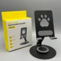 Schwarzer Metall Katzenpfote Handyhalter 360 Grad drehbarer Tischhalter mit gelber Verpackung - Z06 Katzenpfote Drehbarer Ständer / Schwarz