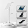 Pearl white metal weighted desktop phone and tablet stand with adjustable height and overhead shooting. - TS13 Large Telescopic Style / White