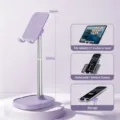 Adjustable desktop phone and tablet stand, weighted metal telescopic holder in taro purple. - TS13 Large Telescopic Style / Taro Purple
