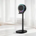 Schwarzer verstellbarer Handyhalter mit Induktions-Bluetooth-Lautsprecher und RGB-Licht. - (Aktualisierte Version) Intelligenter Sensor 2-in-1-Lautsprecher-Halter: Schwarz