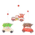 Juego de colgantes de coche de árbol de navidad de madera, decoración de fiesta de navidad. - Coche de Navidad (MS052) / 3 Piezas/Paquete