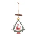 Wooden Christmas tree hanging ornament with cute Santa Claus cartoon figure and rustic twine string. - Santa Claus Style C
