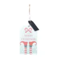 Christmas wooden hanging tag ornament with elf legs design and festive snow pattern. - Elf Legs Pattern Style (B)