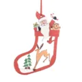 Holz Weihnachtsstrumpf Hängeornament mit Weihnachtsmann und Rentier Design für Baum. - Weihnachtsmann Stil A / Rot