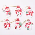 Holz Weihnachten Schneemann Ornamente Set, hängende Baum Deko Anhänger für Feiertag - Schneemann / 6er Set / Rot