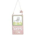 Hölzernes Frühlings Hängeschild Oster Deko Holzschild mit süßem Vogel Motiv und Blumen - Quadratisch Spring Stil