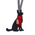 Holzhund Weihnachtsbaum Hängeornament Dekoration mit rotem Schal und kariertem Band. - Stil C