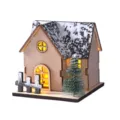 Luminoso adorno de casa de Navidad de madera con techo de nieve, mini árbol y valla festiva. - Estilo C