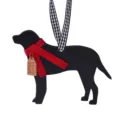 Weihnachten schwarzer Hund Holz Hängeornament mit rotem Schal und kariertem Band Baum - Stil D