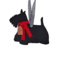 Holz Schottischer Terrier Weihnachtsbaumschmuck mit rotem Schal und Haenger Deko. - Stil E