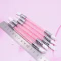 Silicone clay sculpting tools set with pink crystal handles for pottery and nail art crafts. - White