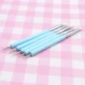 Detail shot of 5pcs dual-ended silicone nail art brushes and clay sculpting tools. - Blue