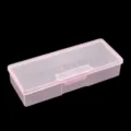 Clear plastic storage box detail, transparent container with secure lid for small items and accessories. - Pink