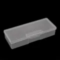 Transparent plastic rectangular storage box with lid, ideal for organizing small craft tools and parts. - Clear