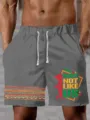 Pantaloncini da spiaggia casual da uomo stampati in 3D con coulisse e scritta. - Taglia S / ML25581103-4