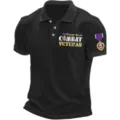 Men black short sleeve polo shirt casual golf top military veteran 3d printed tee - 3XL / Tops / Black