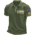 Men's military green veteran polo shirt with combat graphic print, casual short sleeve top. - 3XL / Tops / Army Green