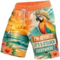 Pantaloncini da mare casual da uomo con stampa pappagallo tramonto tropicale coulisse. - ML26814304-14