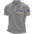 Men's grey short sleeve golf polo shirt with Purple Heart military veteran print design. - 3XL / Tops / Gray