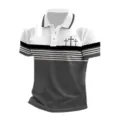 Men's short sleeve polo shirt featuring a classic collar, chest pocket, and 3D cross print. - 3XL / Tops / Dark Gray
