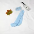 Light blue sheer crystal socks for women, featuring elegant pearl cuff and delicate lace design. - One Size / Light Blue