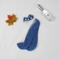 Blue sheer glass silk socks with pearl lace cuffs, summer thin crystal short socks variant. - One Size / Denim Blue