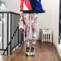 Women fall winter colorful graffiti print leggings stretch yoga pencil pants slim fit casual daily wear - One Size / Bottoms / Pattern (8801)