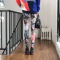 Women printed leggings autumn winter colorful graffiti stretch pencil pants casual slim long pants - One Size / Bottoms / Pattern (8803)