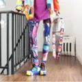 Vibrant abstract printed women's leggings, colorful streetwear graffiti long pants for autumn. - One Size / Bottoms / Pattern (8804)