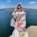 Chic floral print summer beach chiffon shawl, lightweight sun protection scarf for women. - 180x130cm / 2# Ginkgo Leaves