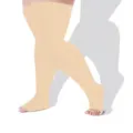 Plus size compression thigh high stockings, open toe elastic nylon hosiery, new. - 2XL / Nude