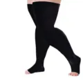Plus size compression thigh high socks for women black open toe nylon stretch hosiery - 2XL / Black