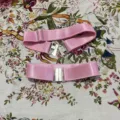 Pink over-the-knee sock anti-slip elastic strap detail showing the metal buckle design. - Pink 1 Pair