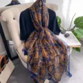 Elegant blue and brown floral sheer scarf, lightweight sun protection shawl for women summer. - 180x130cm / 11# - Elegant Floral Blue