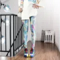 Women's printed leggings tropical leaf pattern slim fit milk silk yoga trousers comfy - Thin One Size / Style 11 Maple Leaf Milan (367)