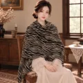 Vintage retro animal print shawl for women, old money style lightweight elegant fashion scarf. - Wave-Dark Coffee