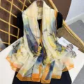 Women's artistic print silk scarf lightweight beach sunscreen shawl for summer outdoor wear. - 180x130cm / 8# - Natural Orange