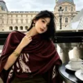Elegant burgundy women's shawl with chic white pattern, vintage tassel design for stylish autumn wear. - Burgundy