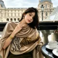 Vintage leopard print shawl for women, stylish old money style scarf and lightweight wrap. - SJ165 Khaki